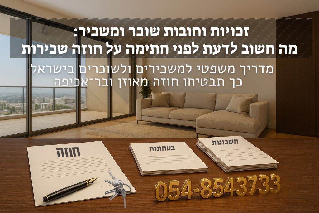 חוזה שכירות דירה – זכויות וחובות שוכר ומשכיר, מה חשוב לבדוק לפני חתימה על חוזה שכירות, מדריך משפטי לשוכרים ומשכירים בישראל