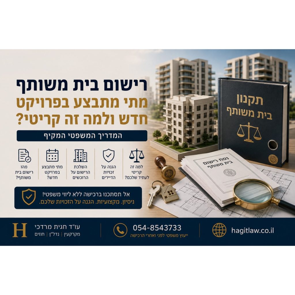 רישום בית משותף – מתי מתבצע בפרויקט חדש ולמה זה קריטי? המחשה של הליך רישום בית משותף בפרויקט חדש באמצעות תקנון בית משותף, מסמכי רישום, תוכניות בניין ומודל בניין | עו”ד חגית מרדכי | Hagitlaw