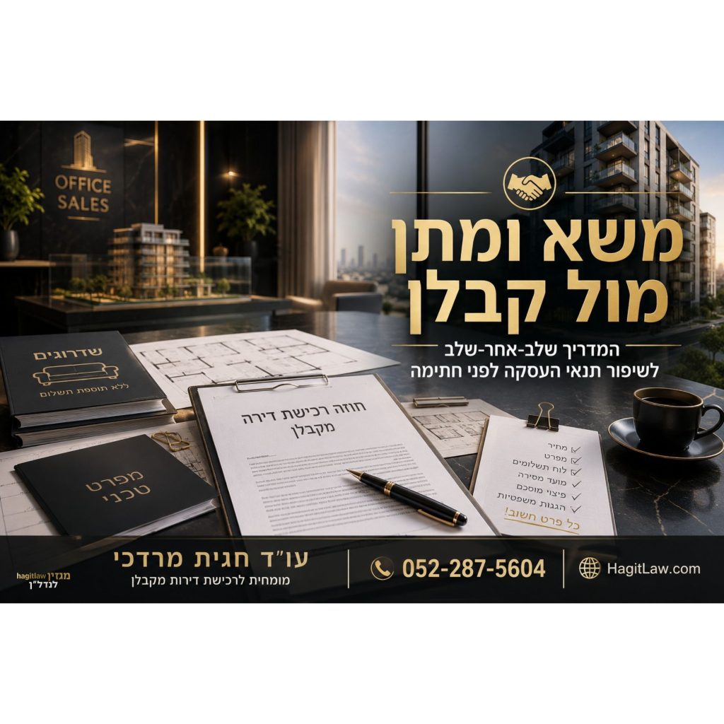 משא ומתן מול קבלן לפני חתימה על חוזה רכישת דירה מקבלן – מדריך משפטי לרוכשי דירות