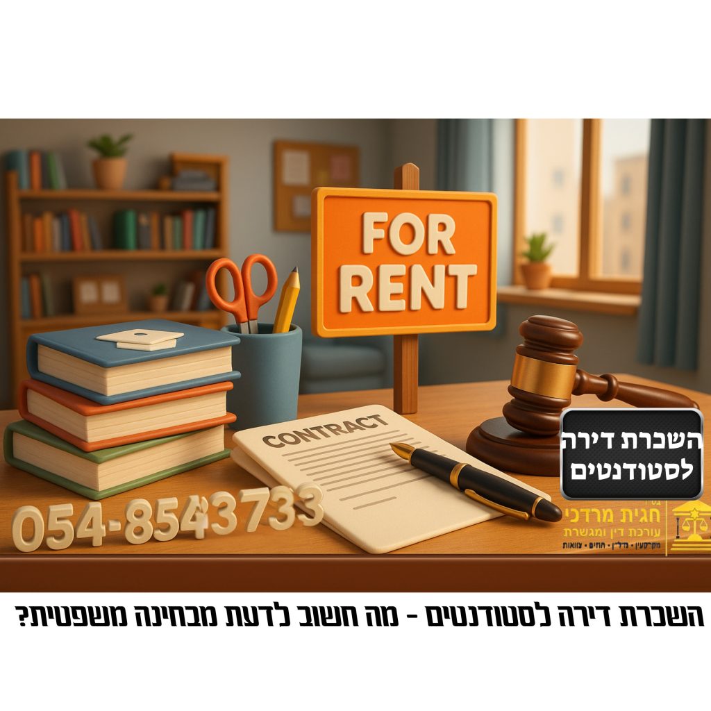 השכרת דירה לסטודנטים – חוזה שכירות, המלצות משפטיות והסברים מה חשוב לבדוק לשוכרים ולמשכירים בשנת 2025. מדריך מקצועי לסטודנטים ולבעלי דירות: חוזה שכירות לסטודנטים, ערבויות הורים, סעיפים חשובים בחוזה, מומלץ עו”ד לנדל”ן.