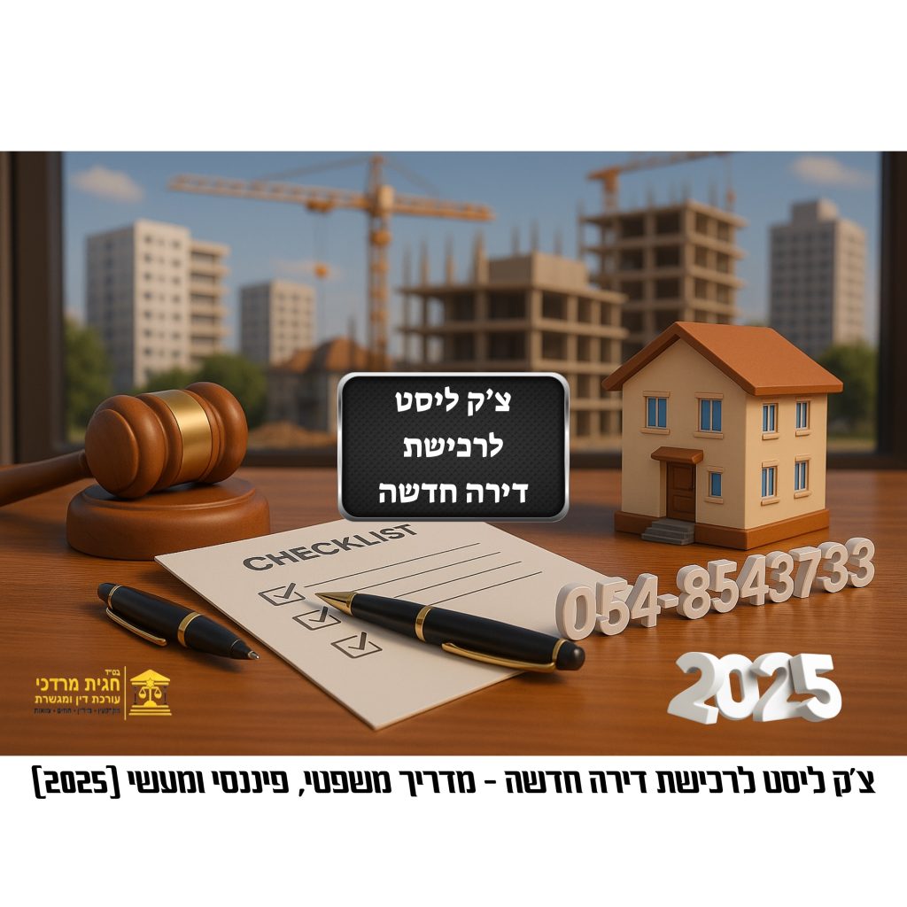 צ’ק ליסט לרכישת דירה חדשה – מדריך משפטי ופיננסי מפורט לשנת 2025, בדיקות קבלן, חוזה דירה, בטחונות, ליווי בנקאי, כל השלבים המרכזיים לקניית דירה מקבלן בישראל