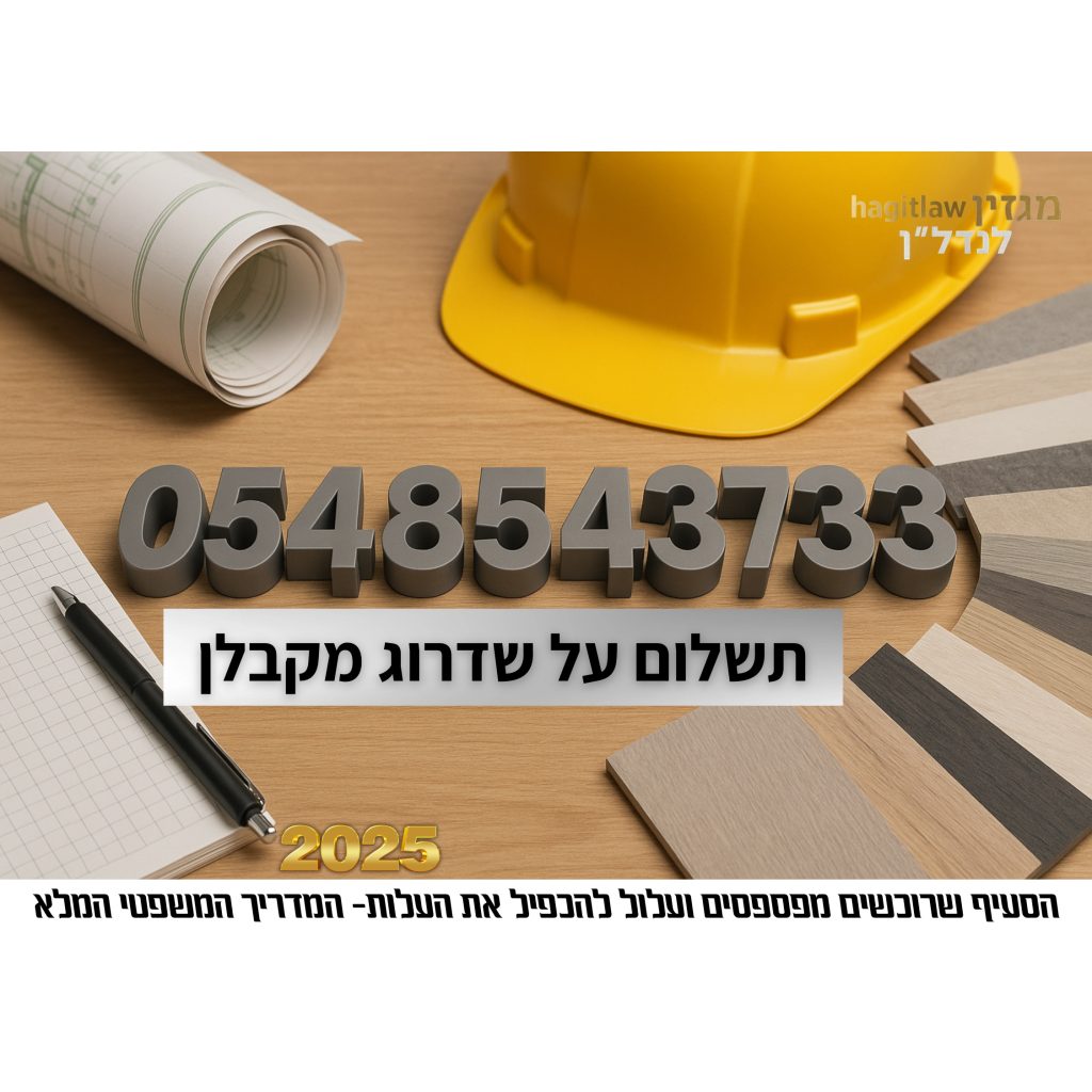 תשלום על שדרוג מקבלן – דוגמאות חומרי גמר, קסדה, תוכניות בנייה ומספר טלפון 0548543733