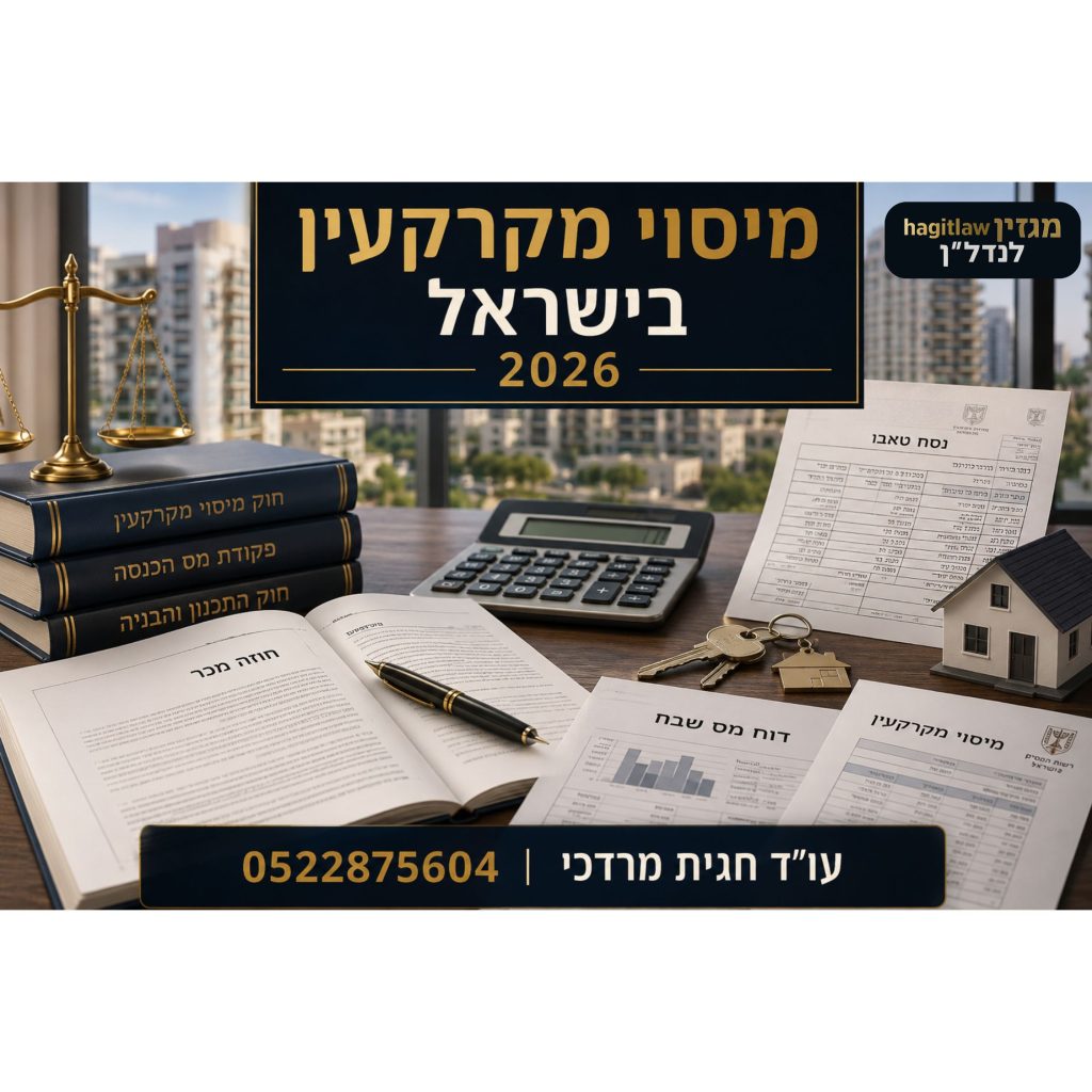מיסוי מקרקעין בישראל 2026 – חוזה מכר, מס רכישה, מס שבח והיטל השבחה במשרד עורכי דין נדל״ן