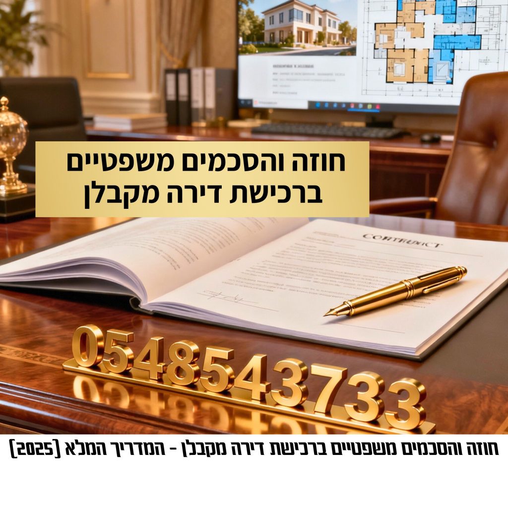 תמונה של הסכם משפטי פתוח ועט זהב על שולחן עץ מבריק, עם מספר הטלפון 0548543733 בתלת־ממד — חוזה והסכמים משפטיים ברכישת דירה מקבלן
