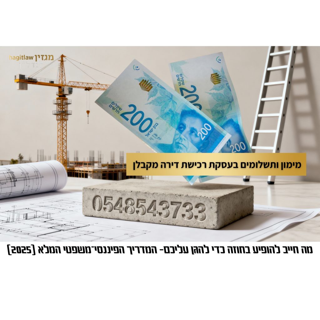 מימון ותשלומים בעסקת רכישת דירה מקבלן – שטרות כסף באתר בנייה עם מספר טלפון 0548543733
