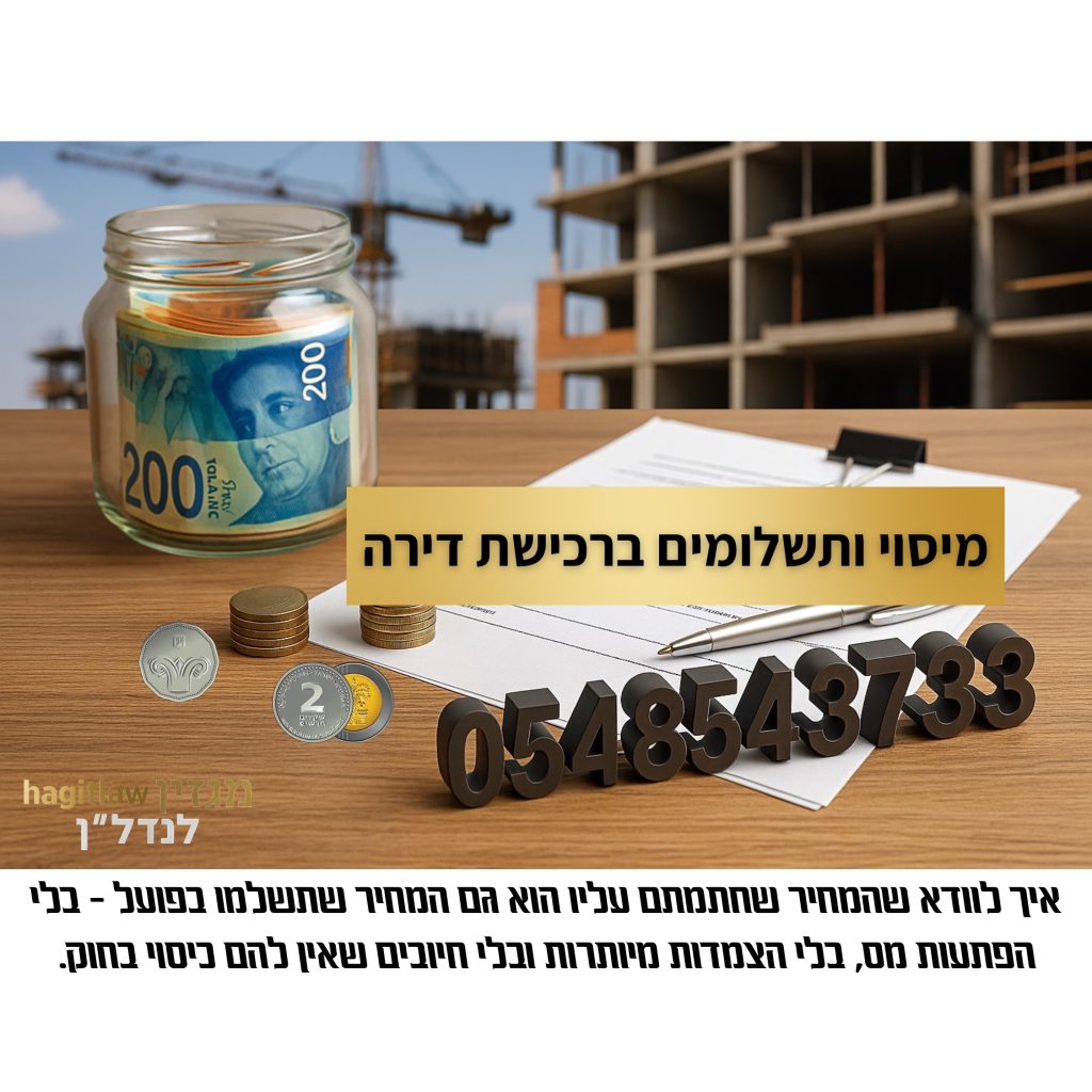מיסוי ותשלומים ברכישת דירה – תמונת כסף, מסמכים ופרויקט בנייה