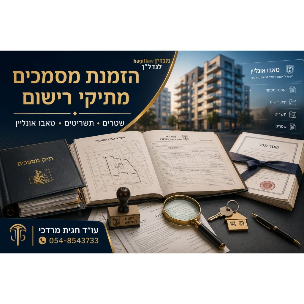 הזמנת מסמכים מתיקי רישום בטאבו אונליין כולל שטרי מכר תשריטים וצו בית משותף