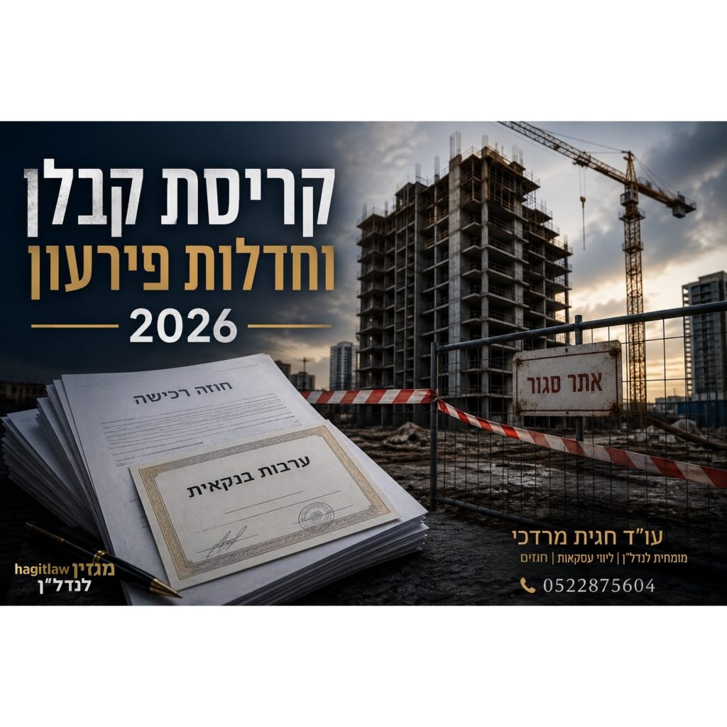 קריסת קבלן וחדלות פירעון בפרויקט נדל״ן – מגדל בבנייה שנעצרה עם ערבות בנקאית וחוזה רכישה ברקע