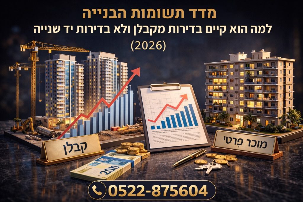 מדד תשומות הבנייה והשפעתו על מחיר דירה מקבלן לעומת דירה יד שנייה, עם גרף עלייה, מנופי בנייה ובנייני מגורים