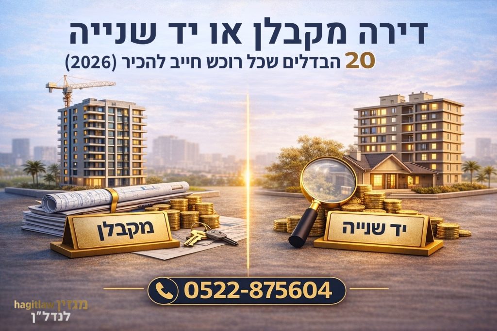 השוואה בין דירה מקבלן לדירה יד שנייה, עם בניין חדש בתהליך בנייה מול בניין קיים, מסמכים, כסף וזכוכית מגדלת
