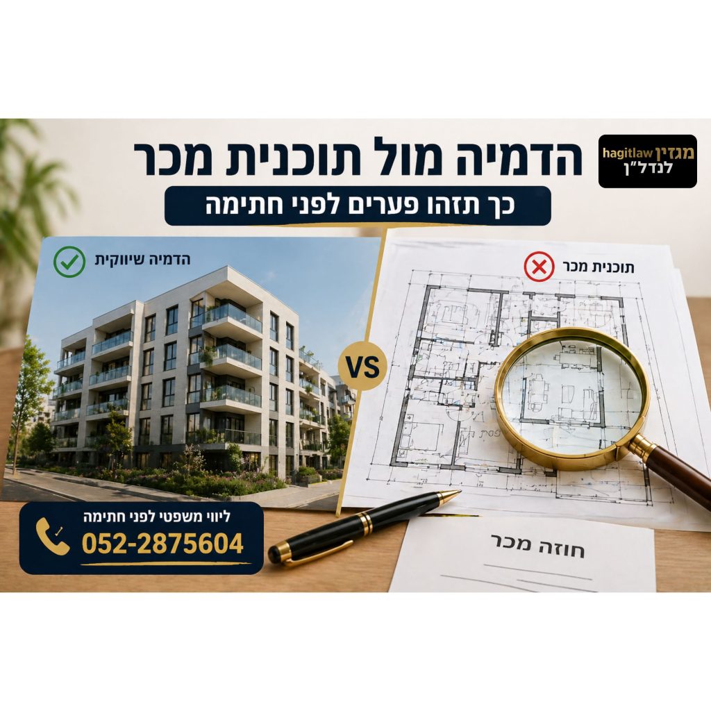 השוואת הדמיה לתוכנית מכר – הבדל בין הדמיה שיווקית לתשריט דירה לפני חתימה