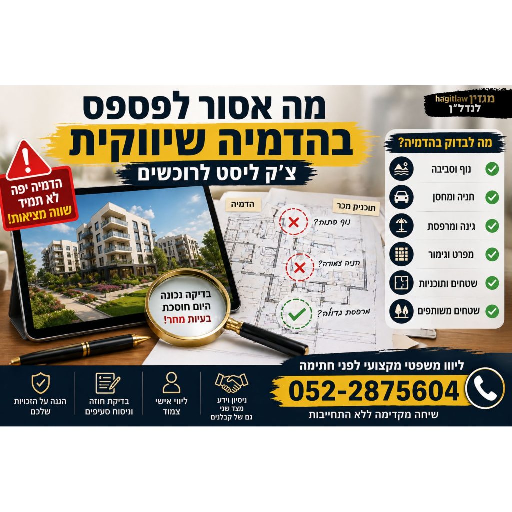 בדיקת הדמיה שיווקית קבלן – השוואה בין הדמיה לתוכנית מכר עם צ׳ק ליסט לרוכשי דירות לפני חתימה