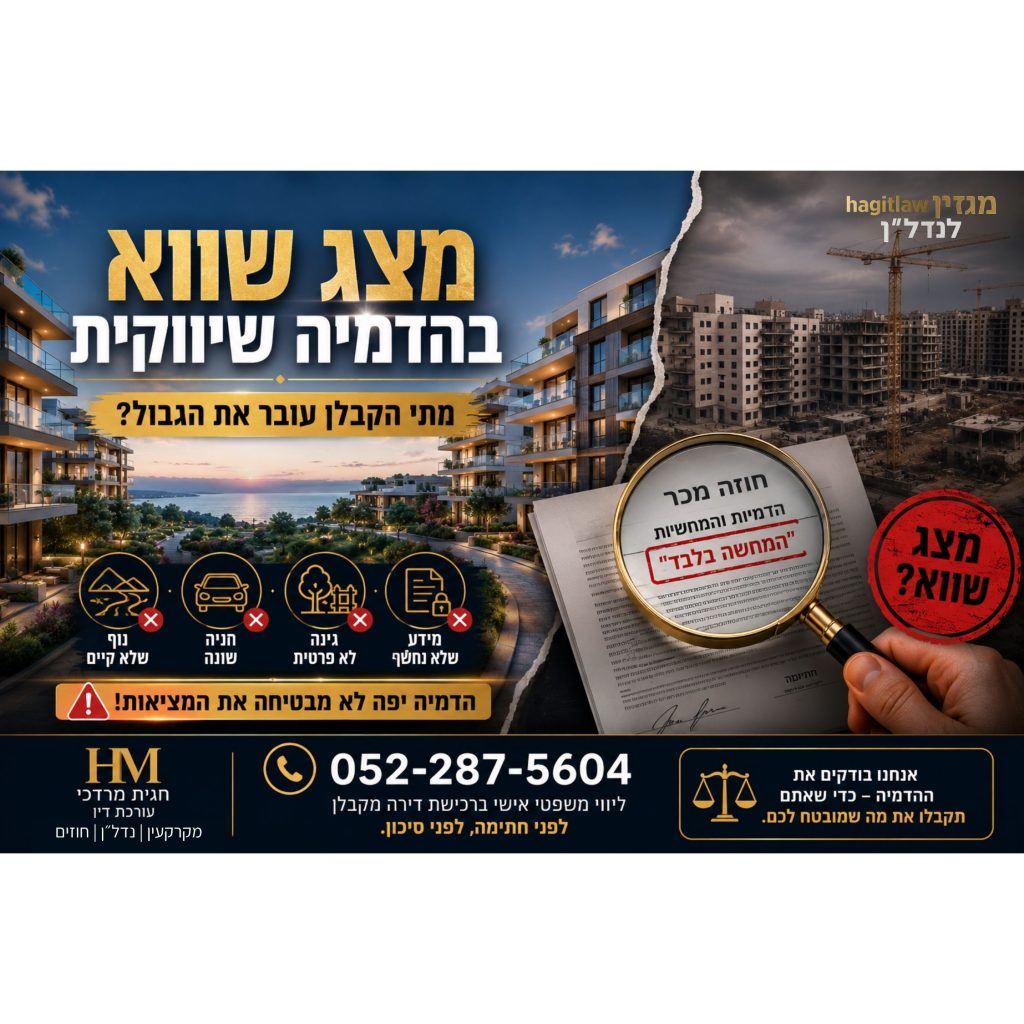 מצג שווא בהדמיה שיווקית של דירה מקבלן – פער בין הדמיה יוקרתית למציאות בפרויקט בנייה חדש
