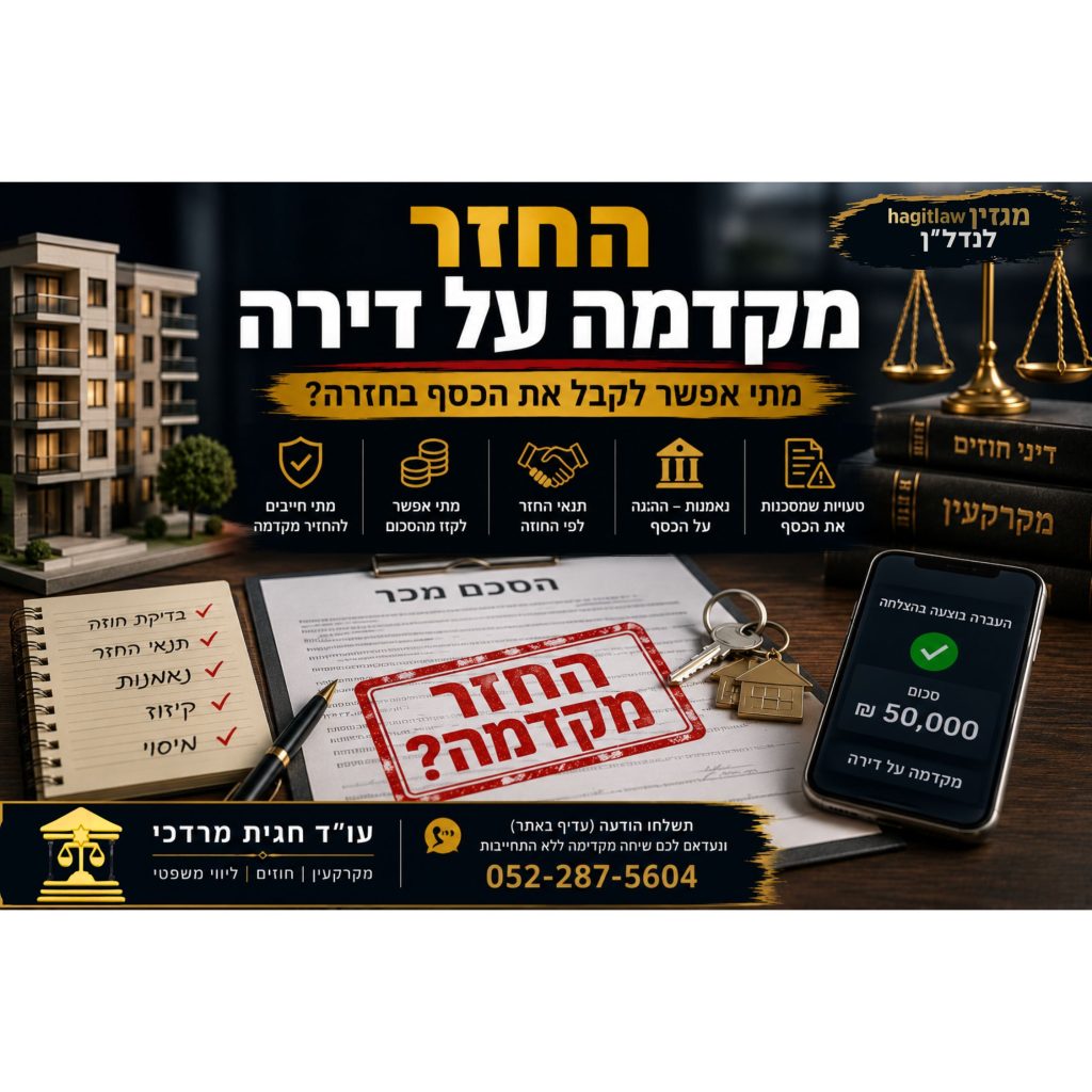 החזר מקדמה על דירה – מתי אפשר לקבל את הכסף בחזרה בעסקת נדל״ן