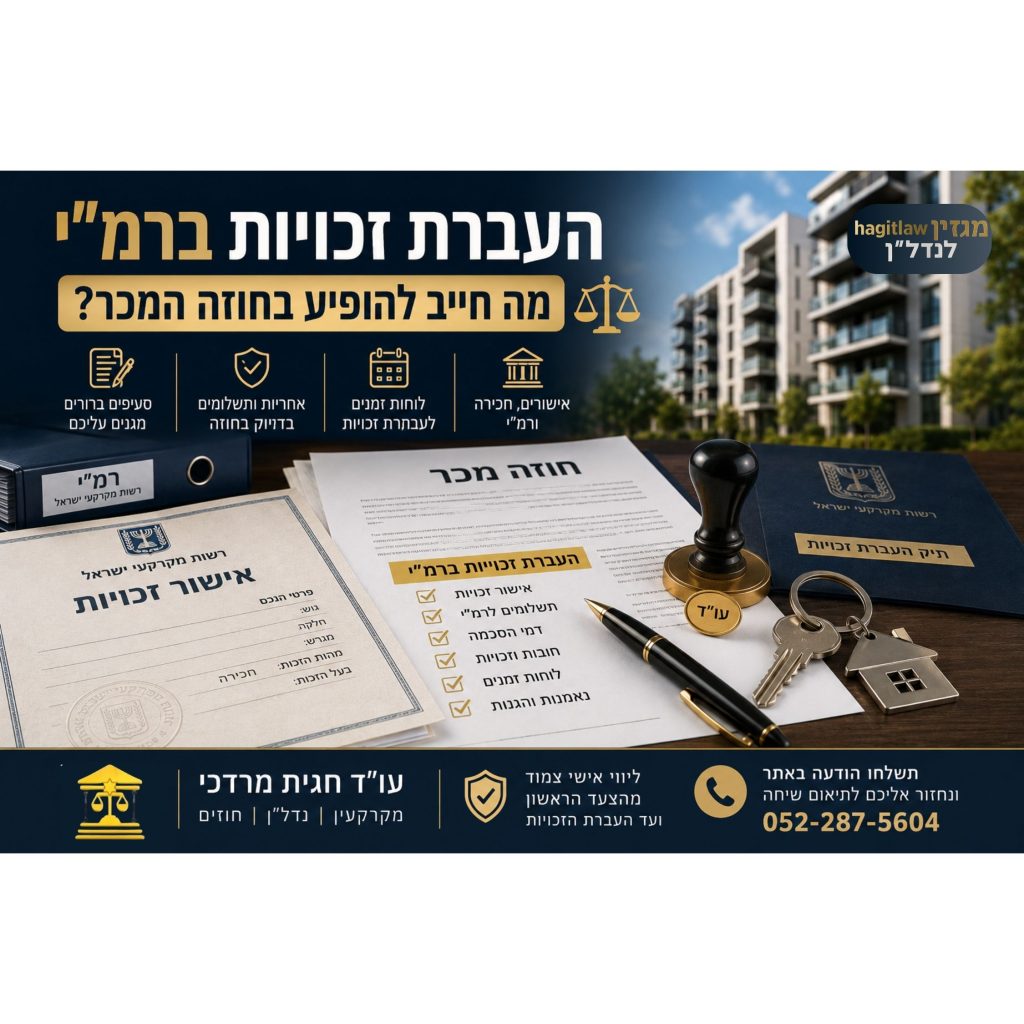 העברת זכויות ברמ״י לפני חתימה על חוזה מכר כולל אישור זכויות, חכירה ותשלומים לרשות מקרקעי ישראל