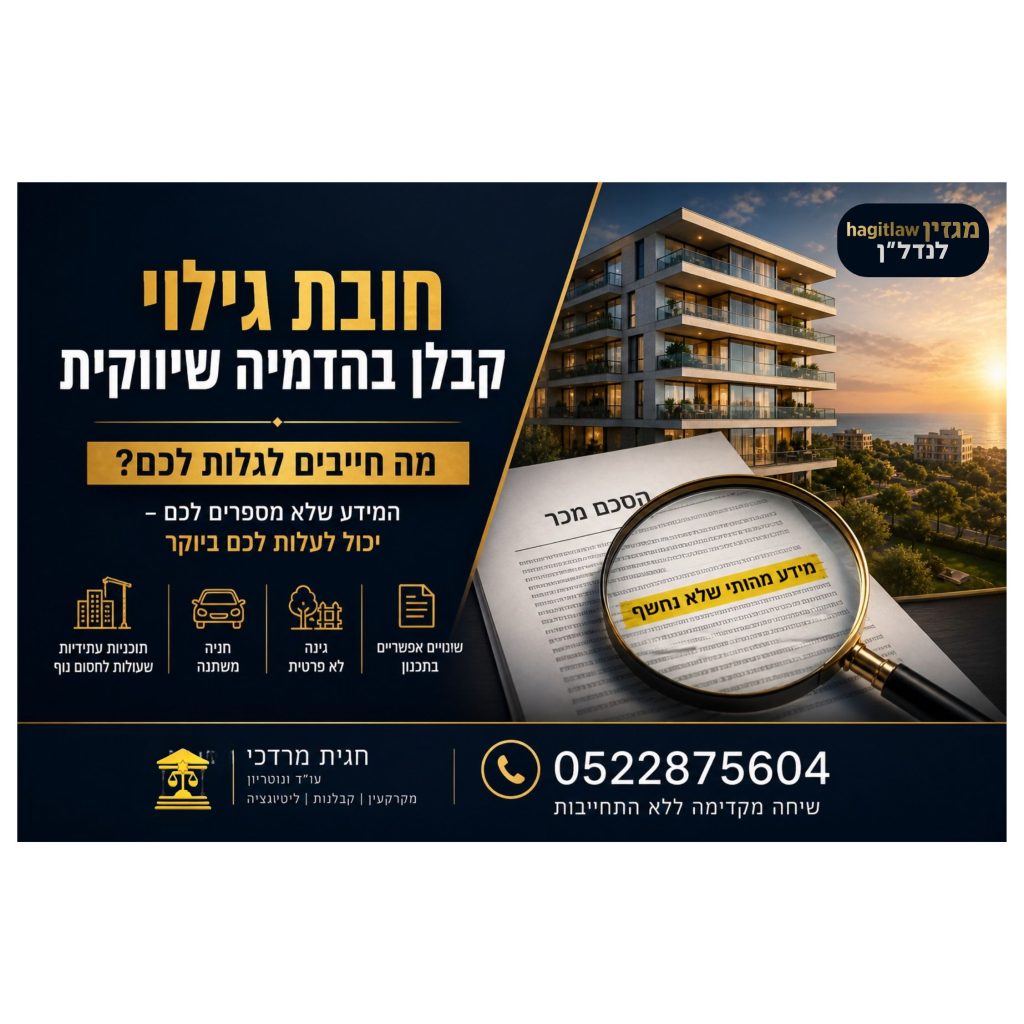 חובת גילוי קבלן בהדמיה שיווקית – בדיקת חוזה מכר וזיהוי מידע שלא נחשף לפני חתימה