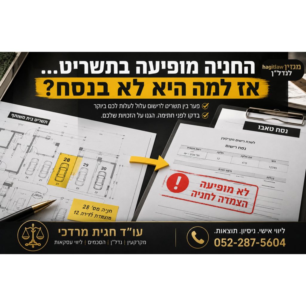 חניה מופיעה בתשריט אבל לא בנסח טאבו – בדיקת חניה לפני רכישת דירה והצלבת תשריט מול נסח טאבו