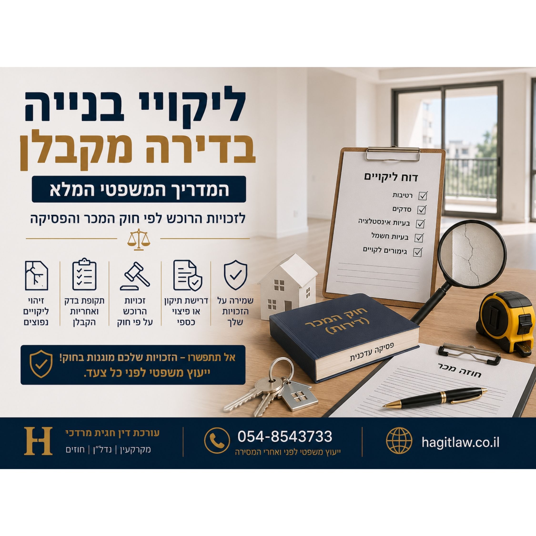 ליקויי בנייה בדירה מקבלן – המדריך המשפטי המלא לזכויות הרוכש
